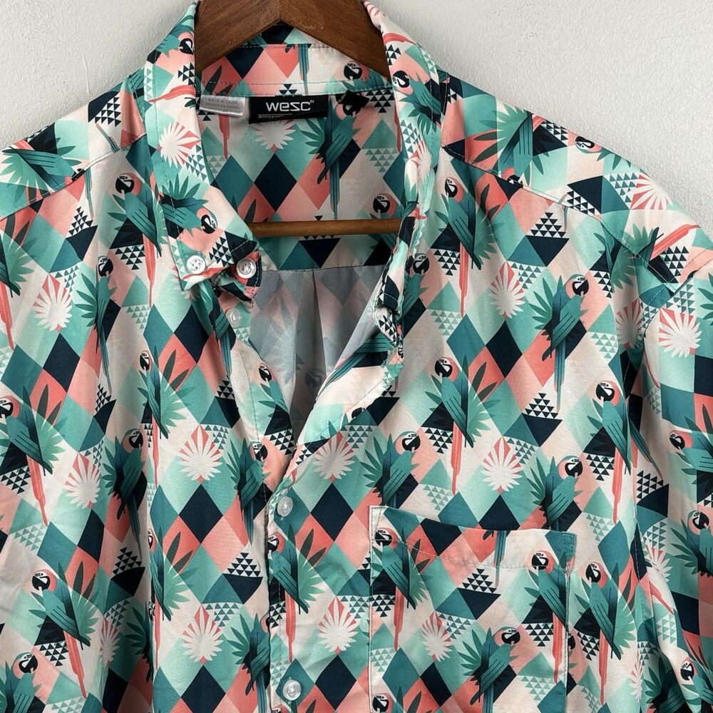 WeSC Oden Tropical Abstract Parrot Print Button-Up Unisex Men Large Woman XL